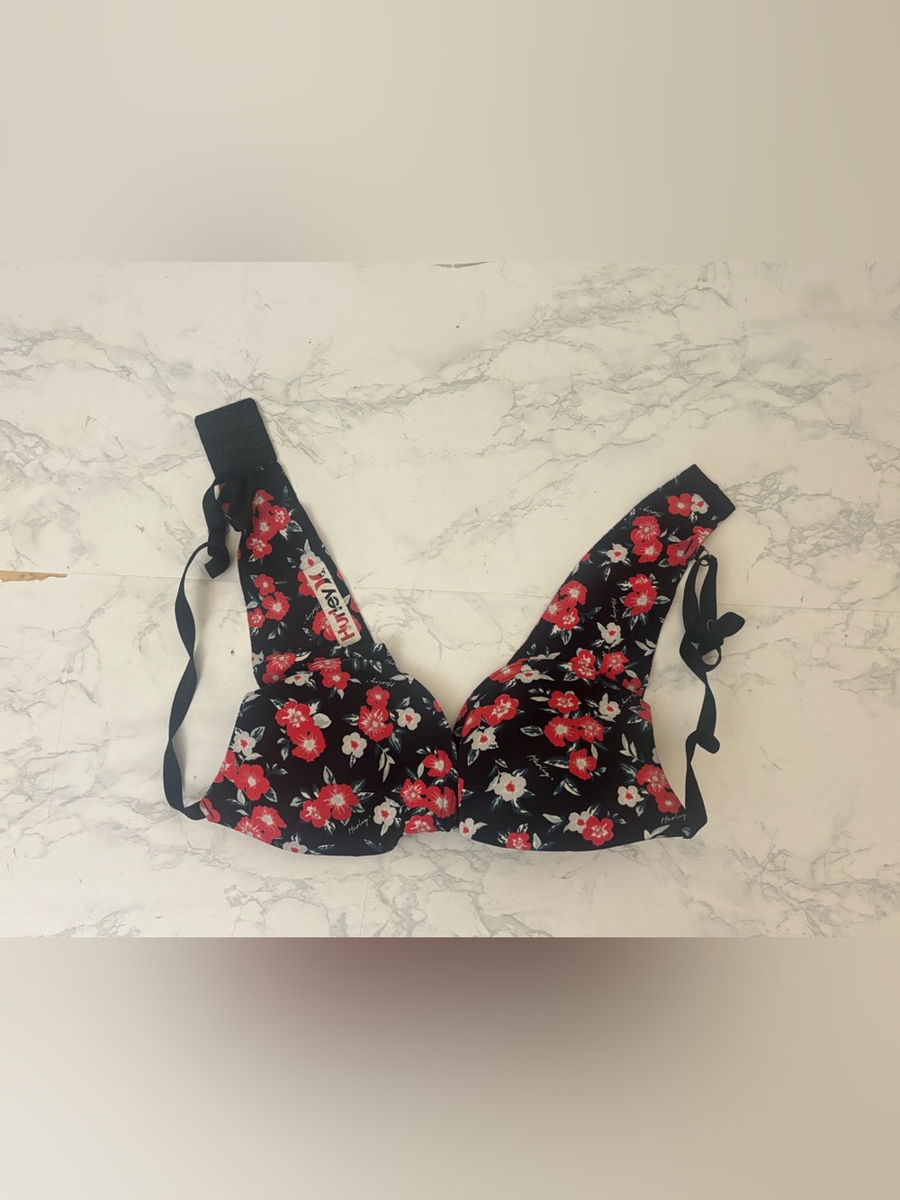 Hurley Push Up Bra Womens 34B Tropical Floral Y2K Boho Red Black